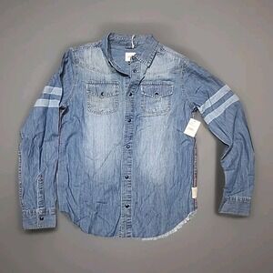 Joes Jeans‎ Denim Shirt Youth Large  15-16 boys Distressed  Raglan Stripe